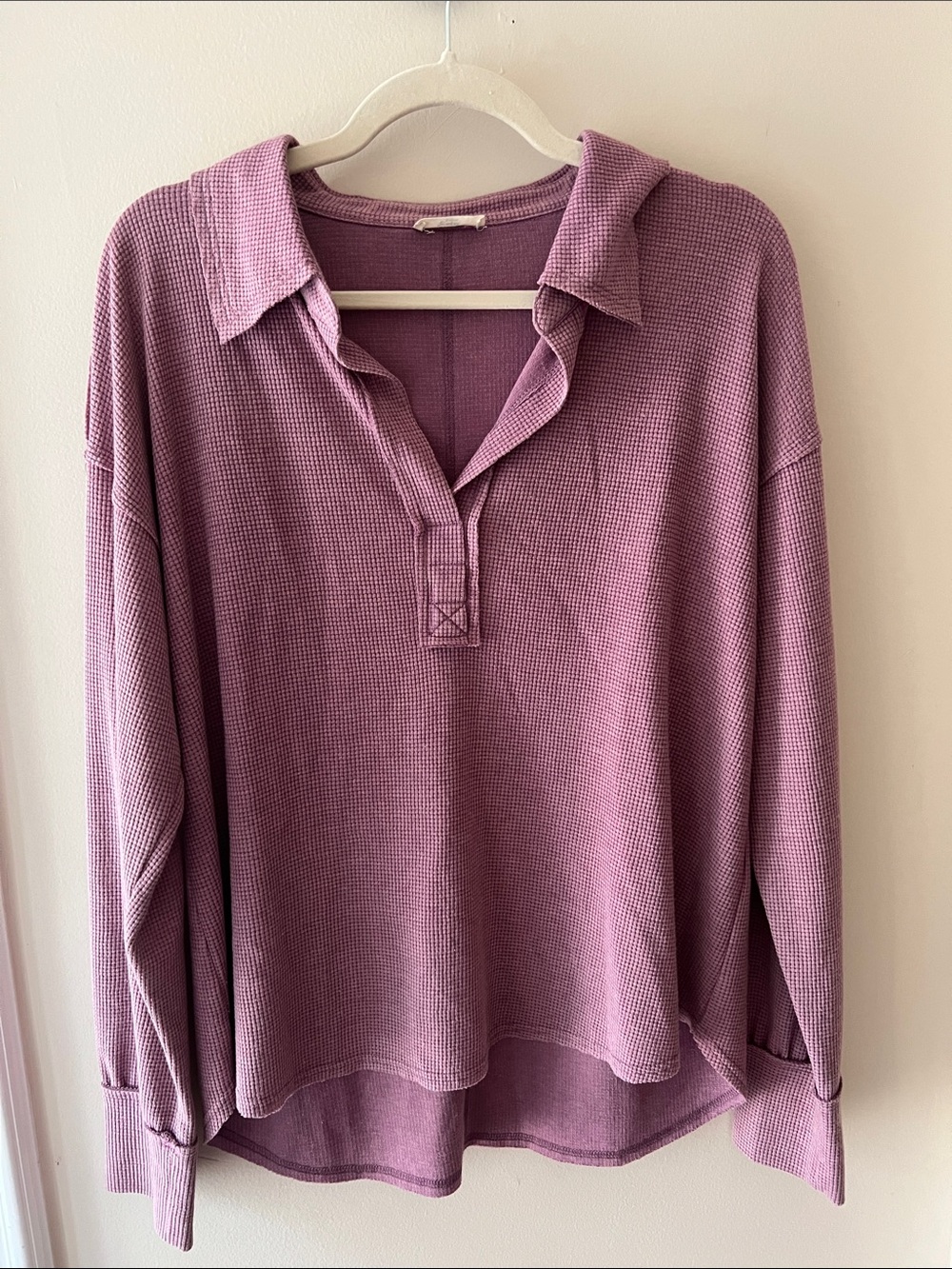 Relaxed Waffle Knit Collared Tunic in Dusty Mauve